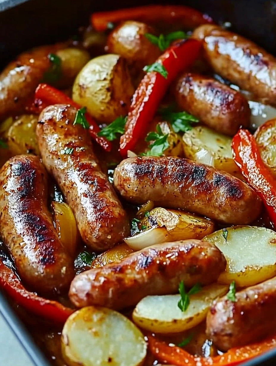 Roasted Sausages with Peppers, Onions, and Potatoes