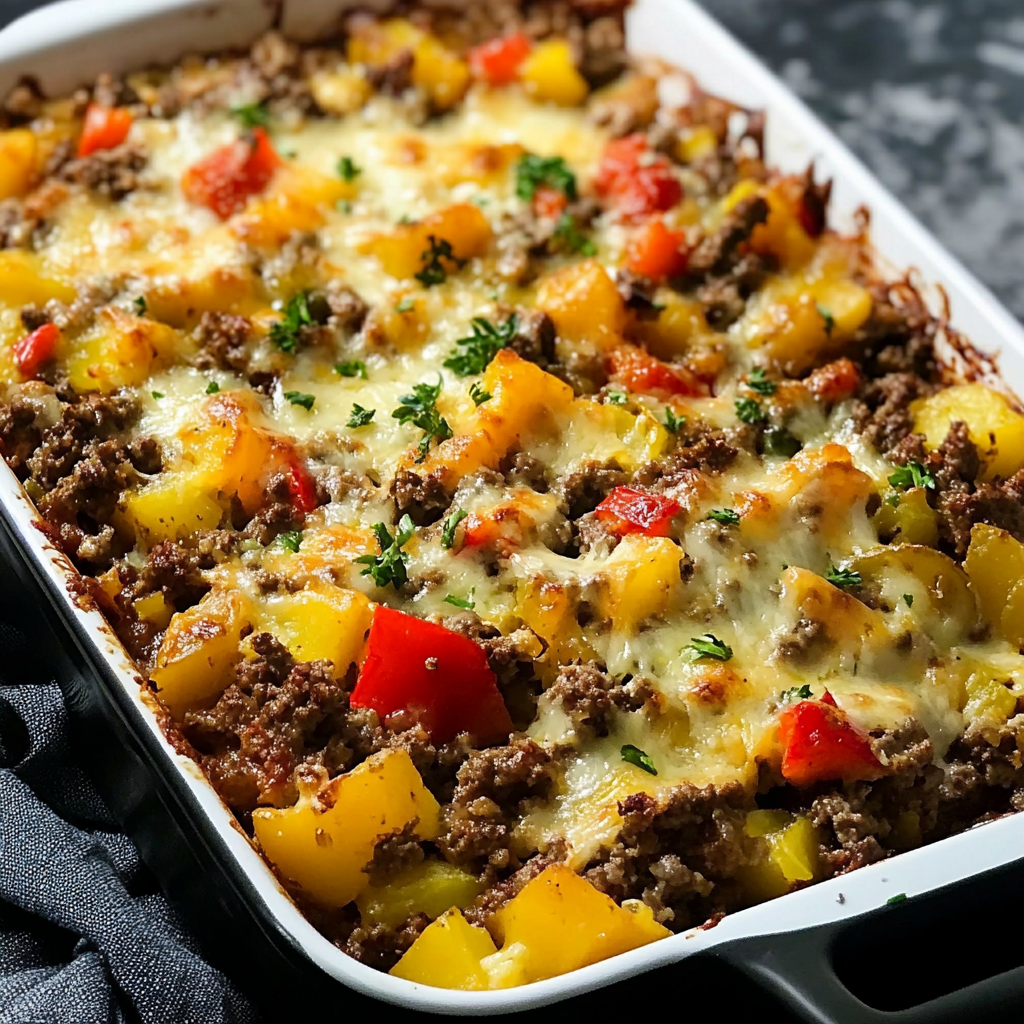 Beef & Potato Casserole - Savory Bell Pepper Delight!