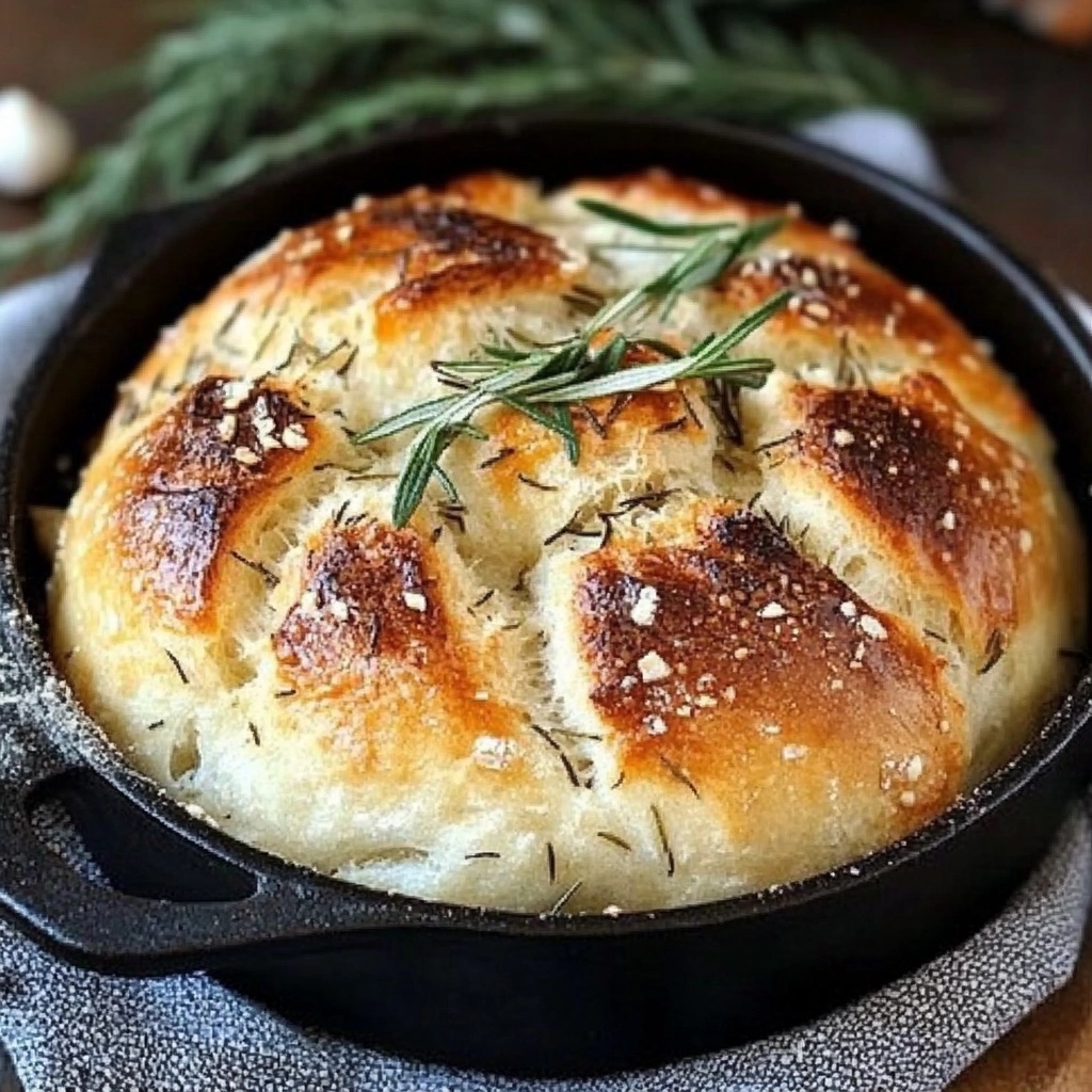 Rustic No Knead Rosemary Garlic Bread