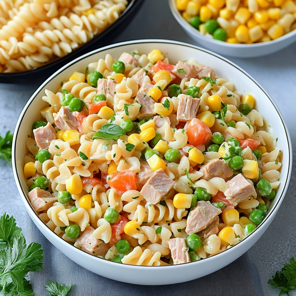 Velvety Tuna Pasta Salad with a Burst of Sweet Corn
