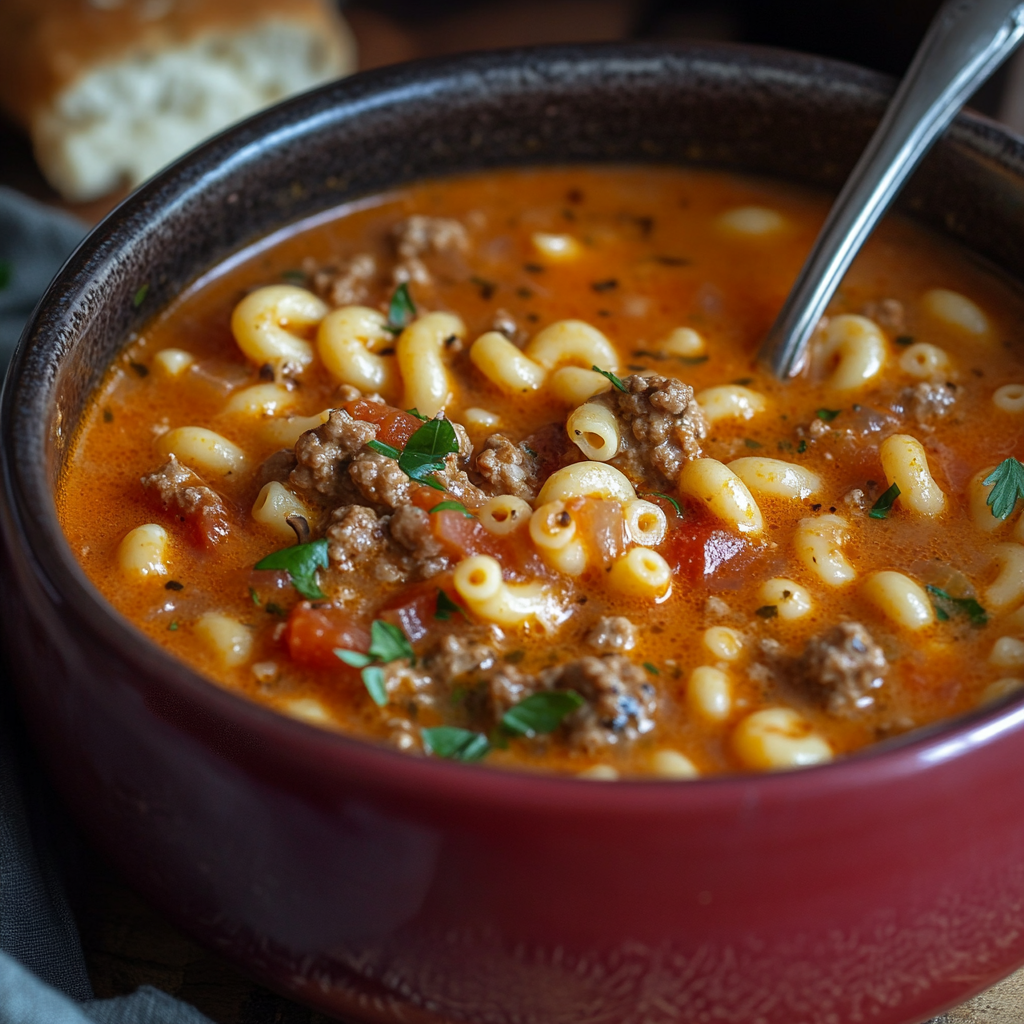 One-Pot Macaroni Cheeseburger Soup (No Velveeta)