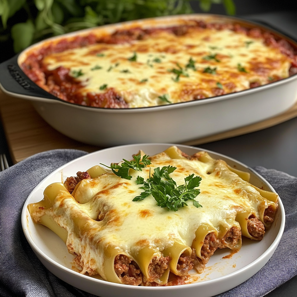 Baked Beef Cannelloni with Creamy Mozzarella Sauce