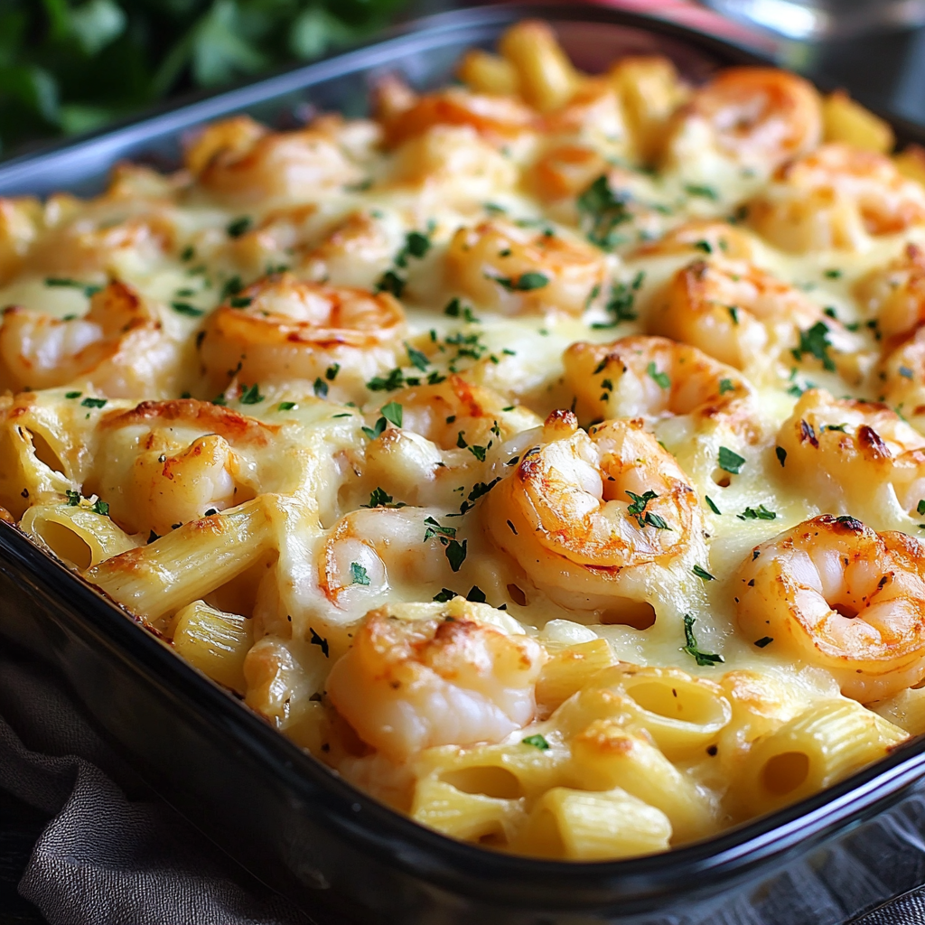 Garlic Shrimp Pasta Bake