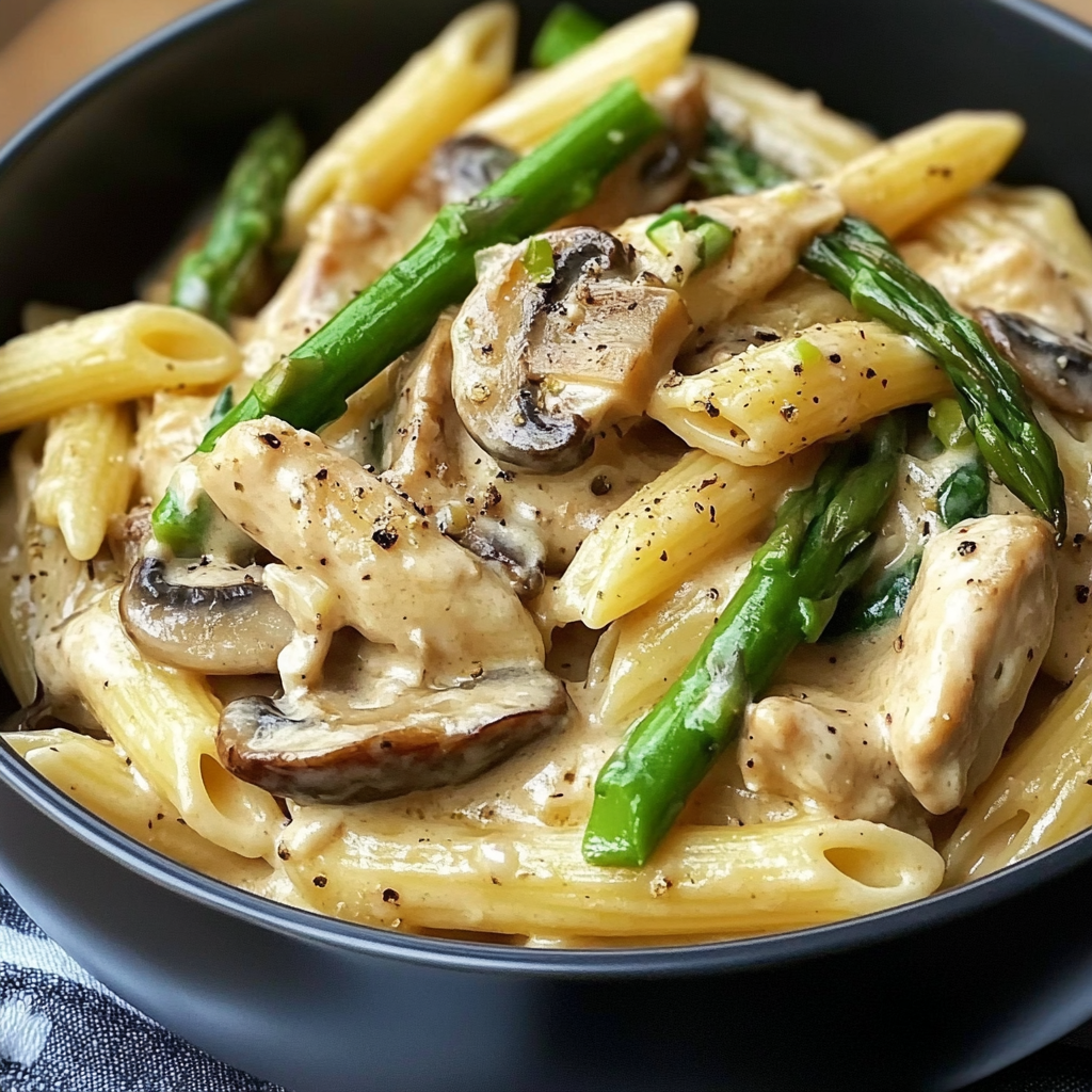 Creamy Mushroom and Asparagus Chicken Penne