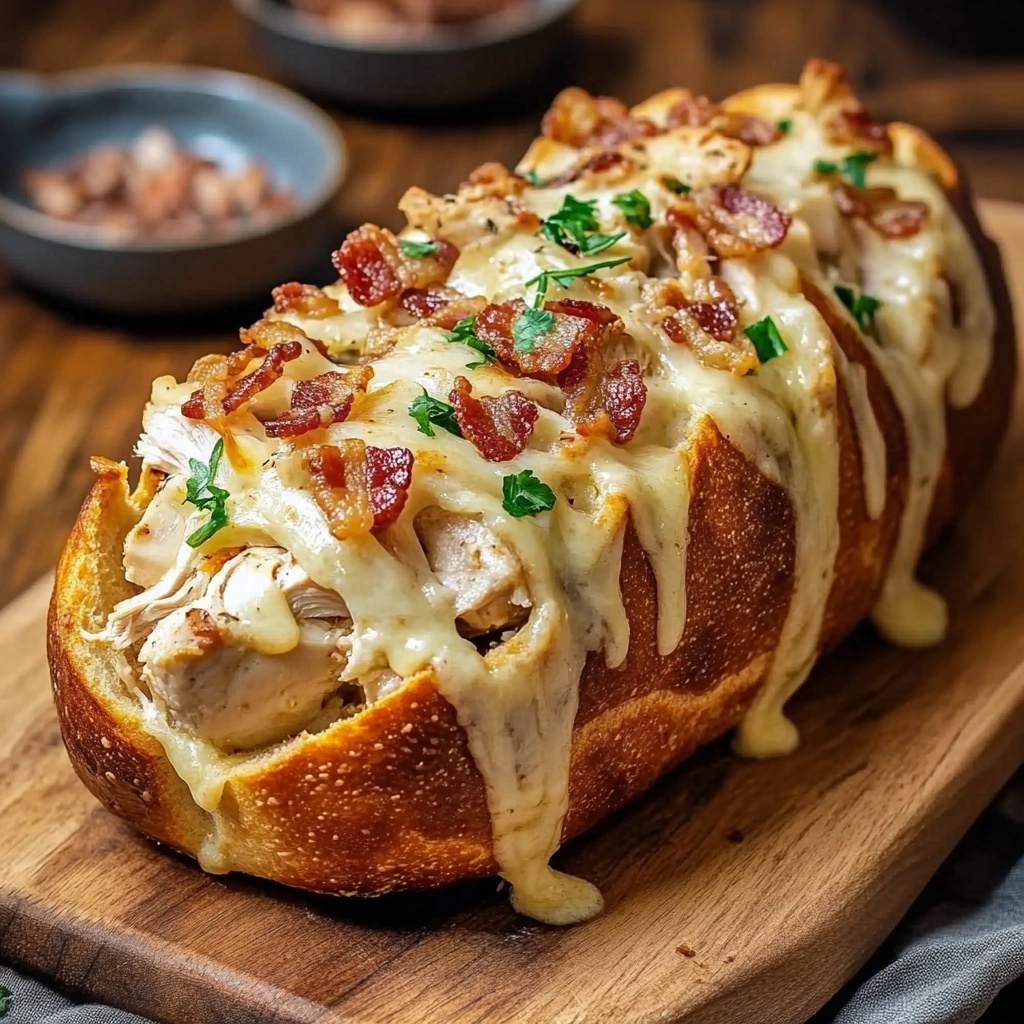 Cheesy Chicken and Bacon-Stuffed Bread Loaf