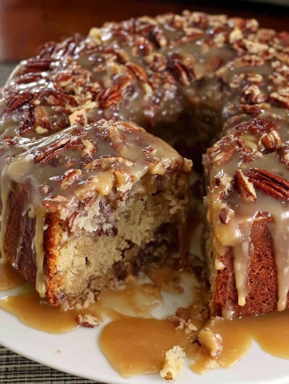 Apple Pecan Cake With Caramel Glaze