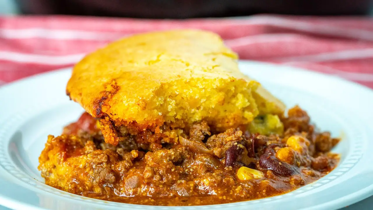 Skillet Chili Cornbread Pot Pie