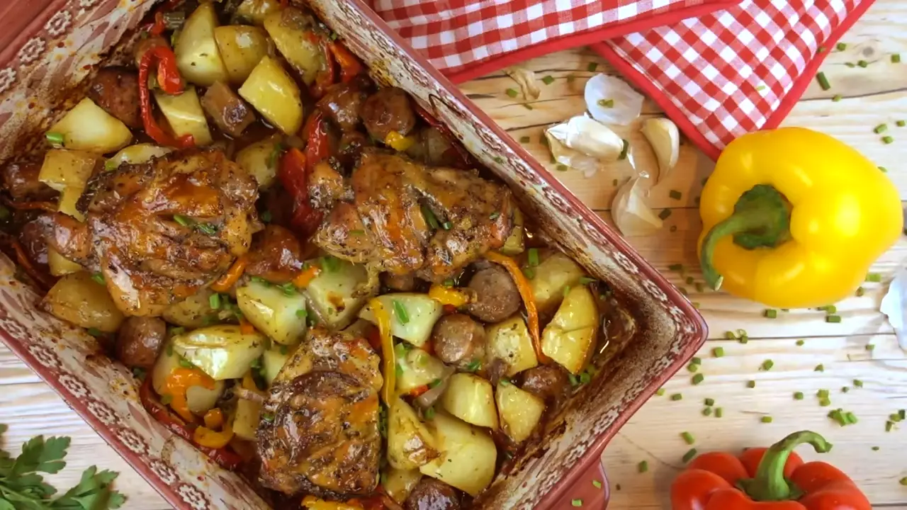 Baked chicken and vegetable sausages