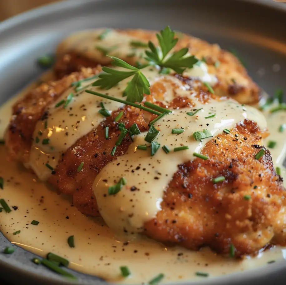 A Crispy Chicken Breast with Velvety Cream Sauce:
