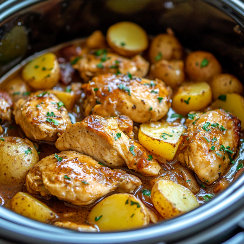 Slow cooker garlic butter chicken and potatoes