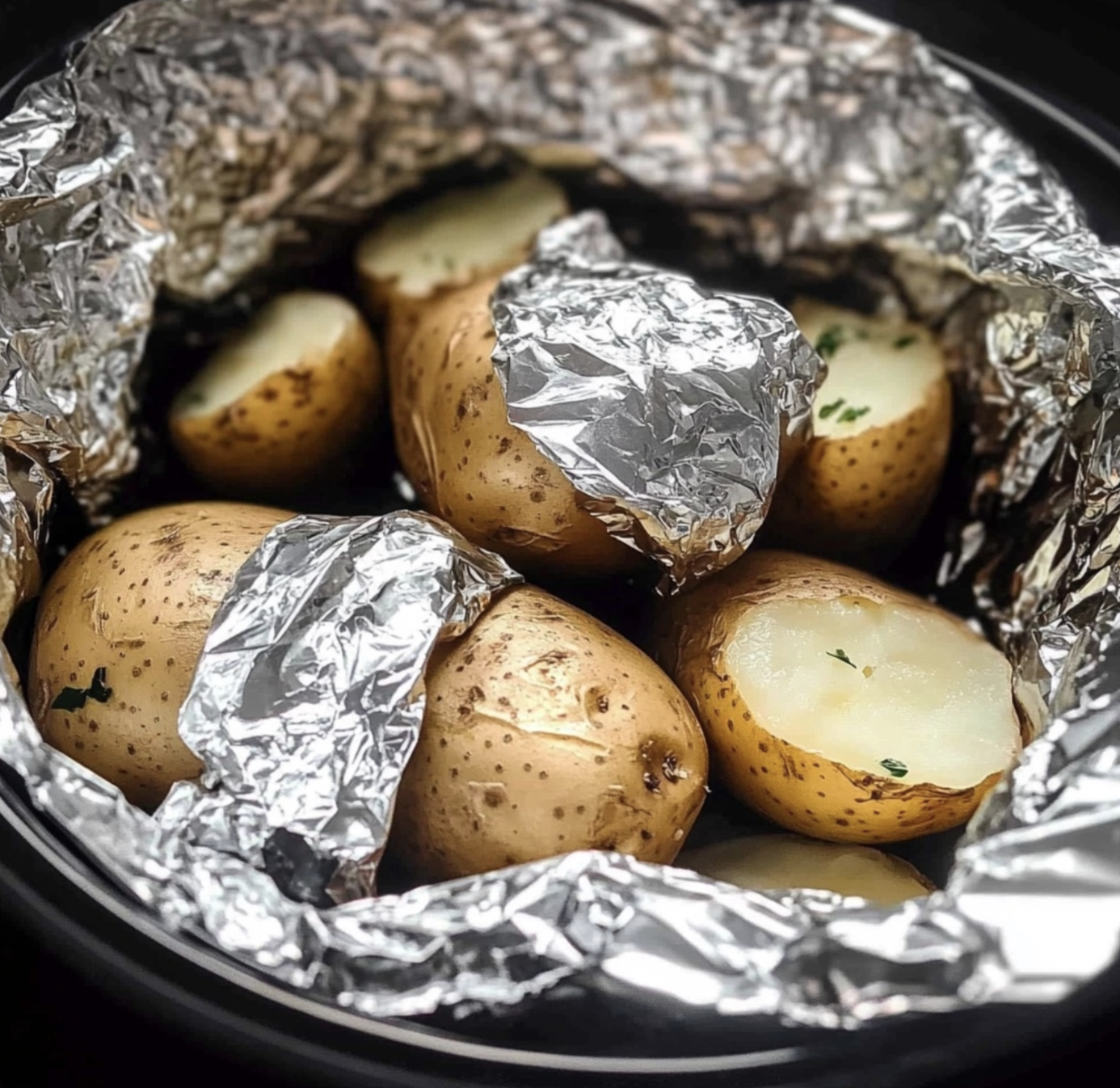 Crock Pot Baked Potatoes (Wrapped in Tin Foil)