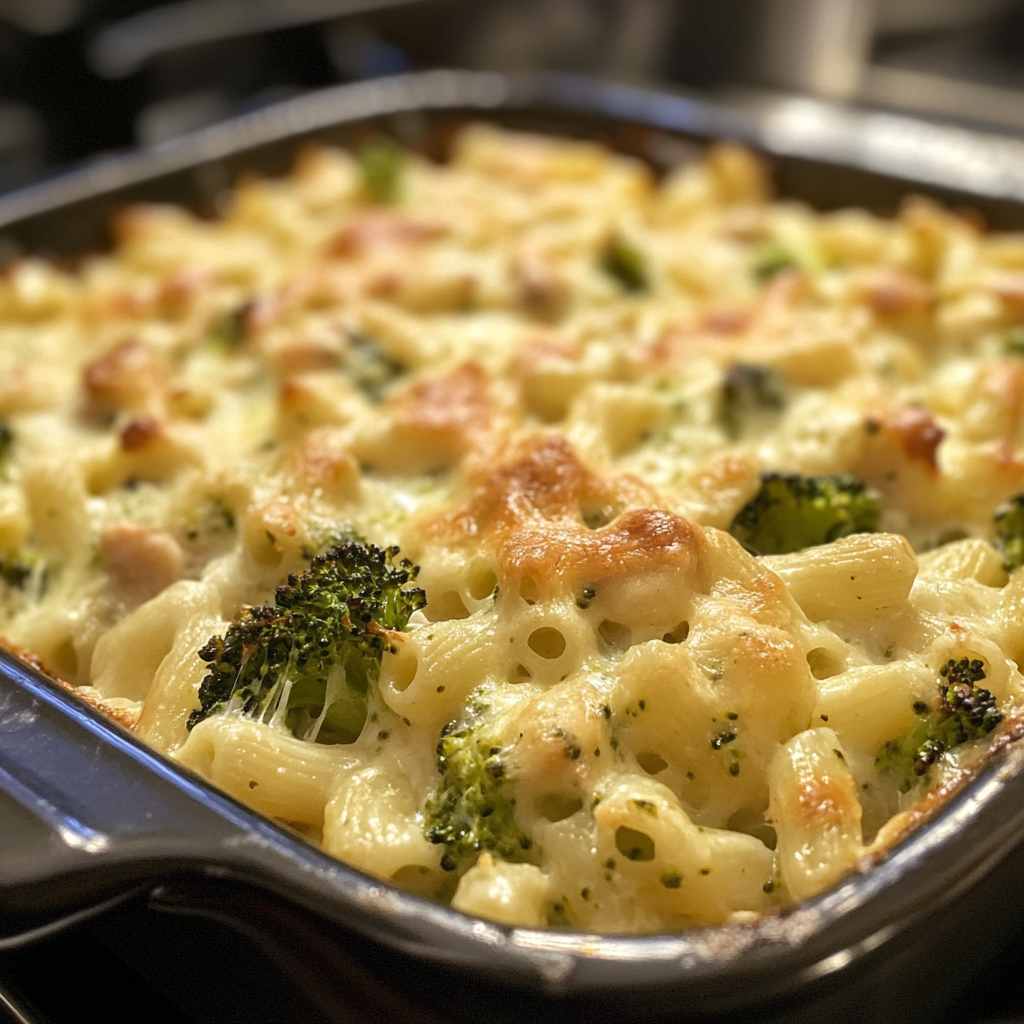 Creamy broccoli and chicken pasta bake