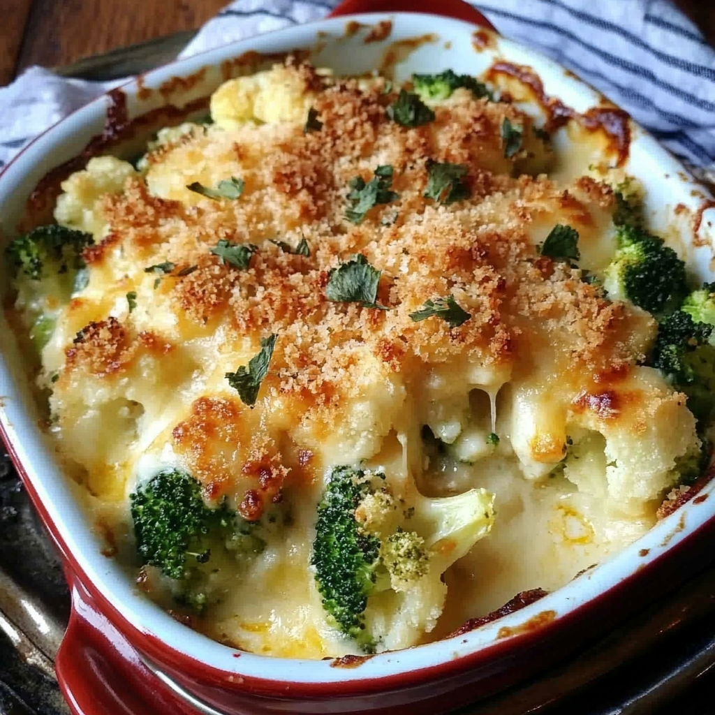Cheesy broccoli and cauliflower gratin