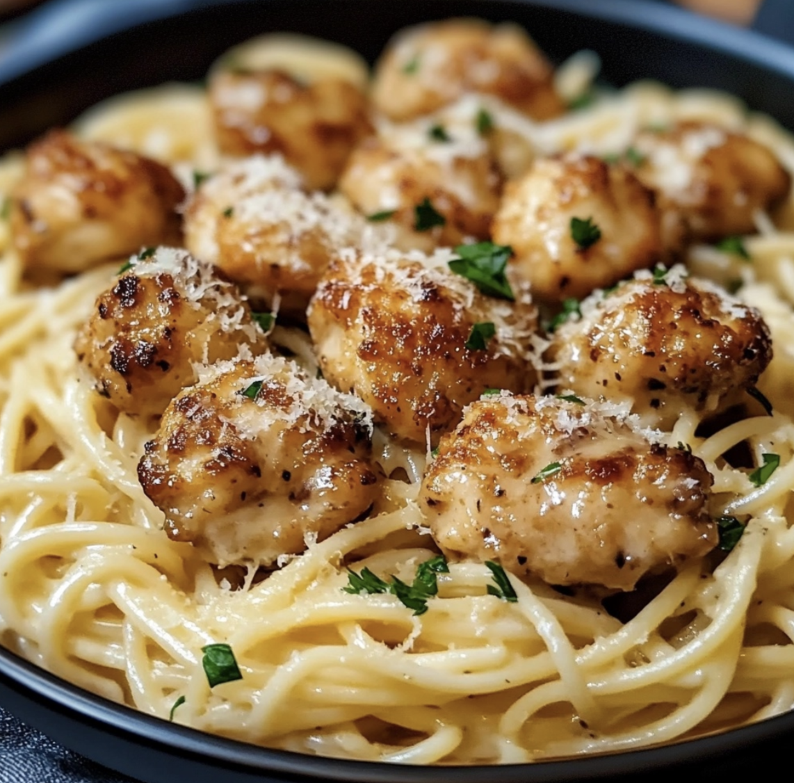 Garlic Butter Chicken Bites with Creamy Parmesan Pasta