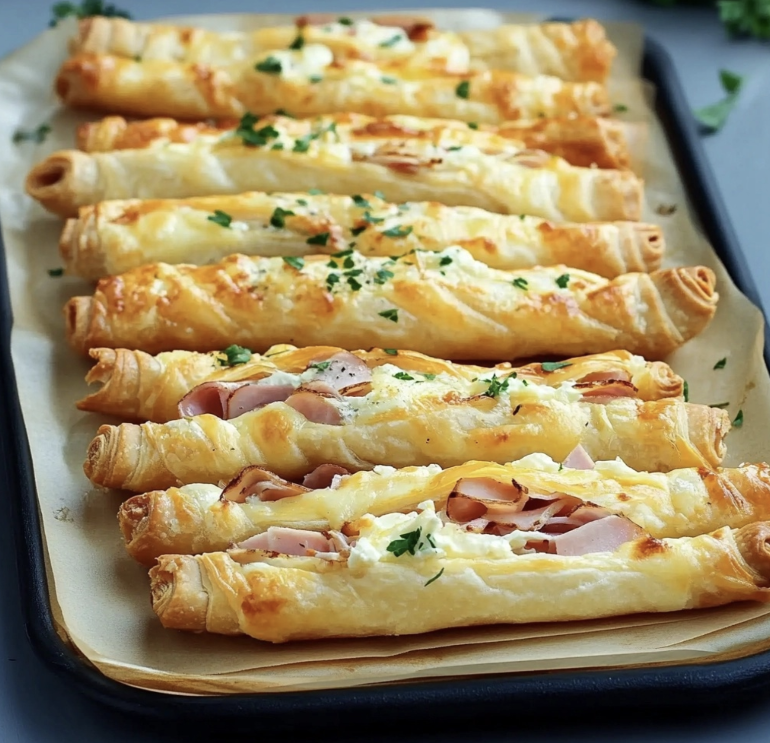 puff pastry sticks with ham and cheese