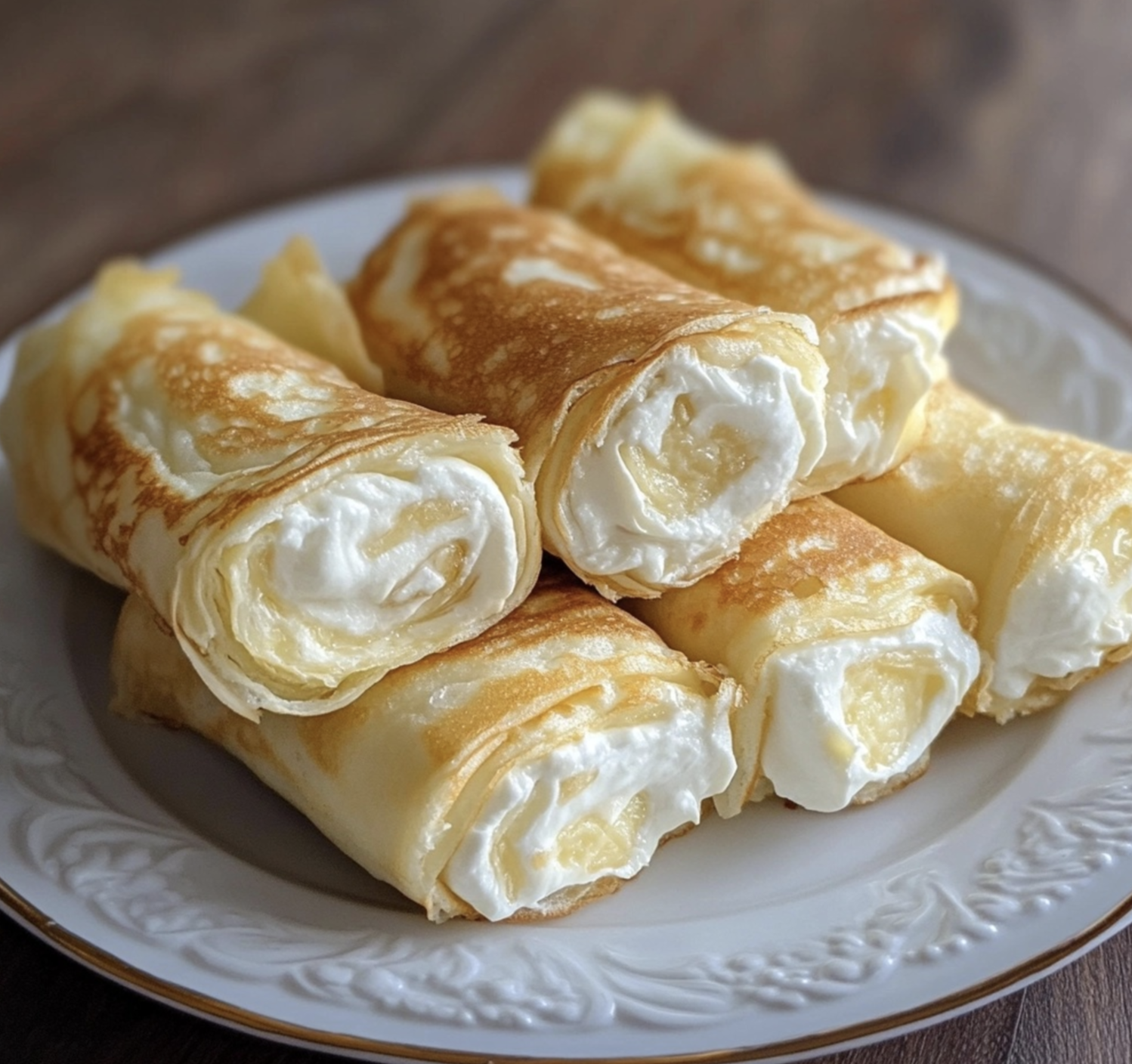 Creamy custard crepe rolls