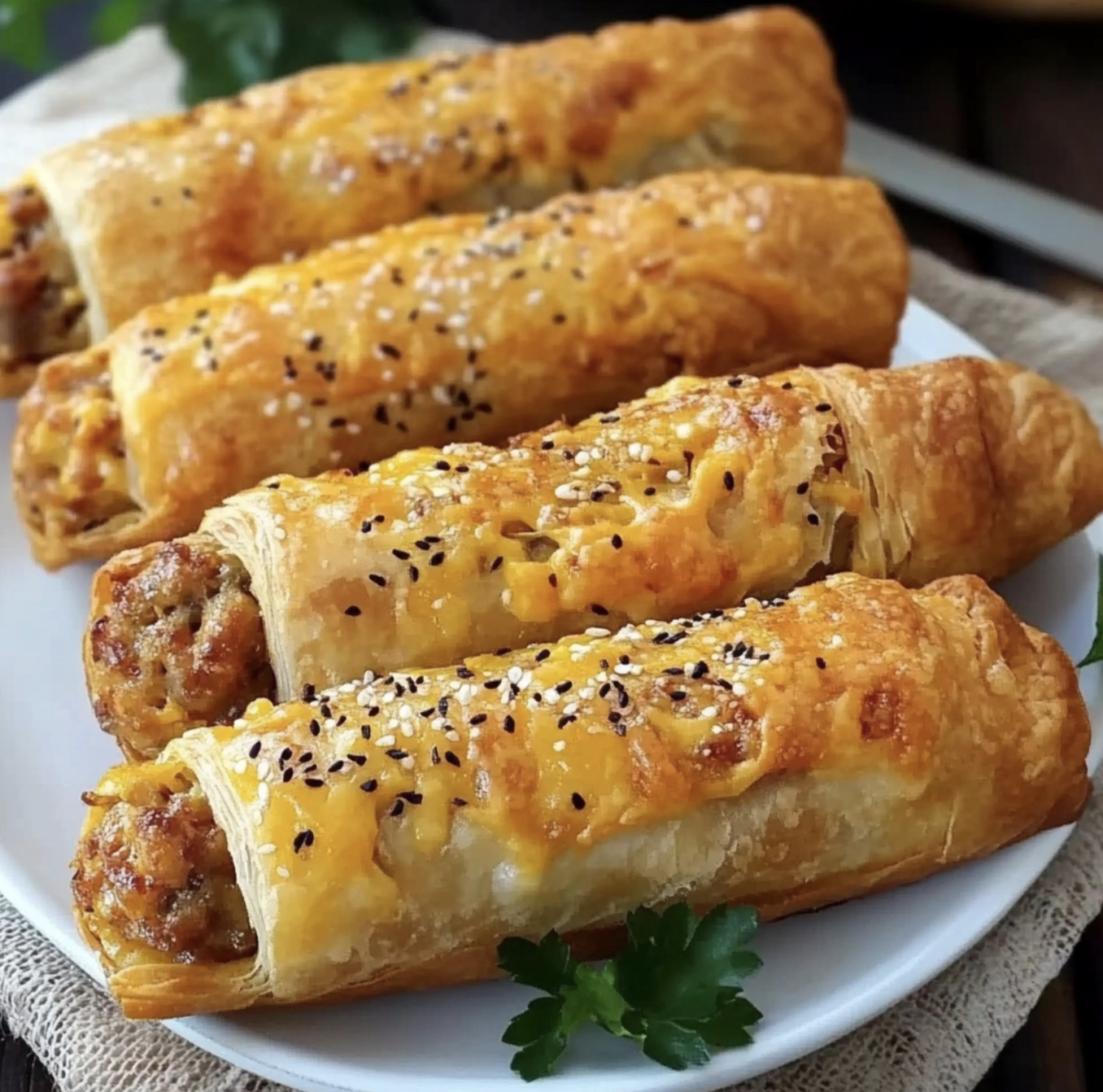 Cheesy Sausage Puff Pastry Rolls Recipe