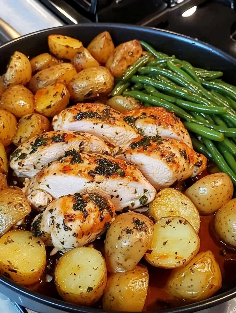 One-Pan Garlic Herb Chicken with Potatoes & Green Beans