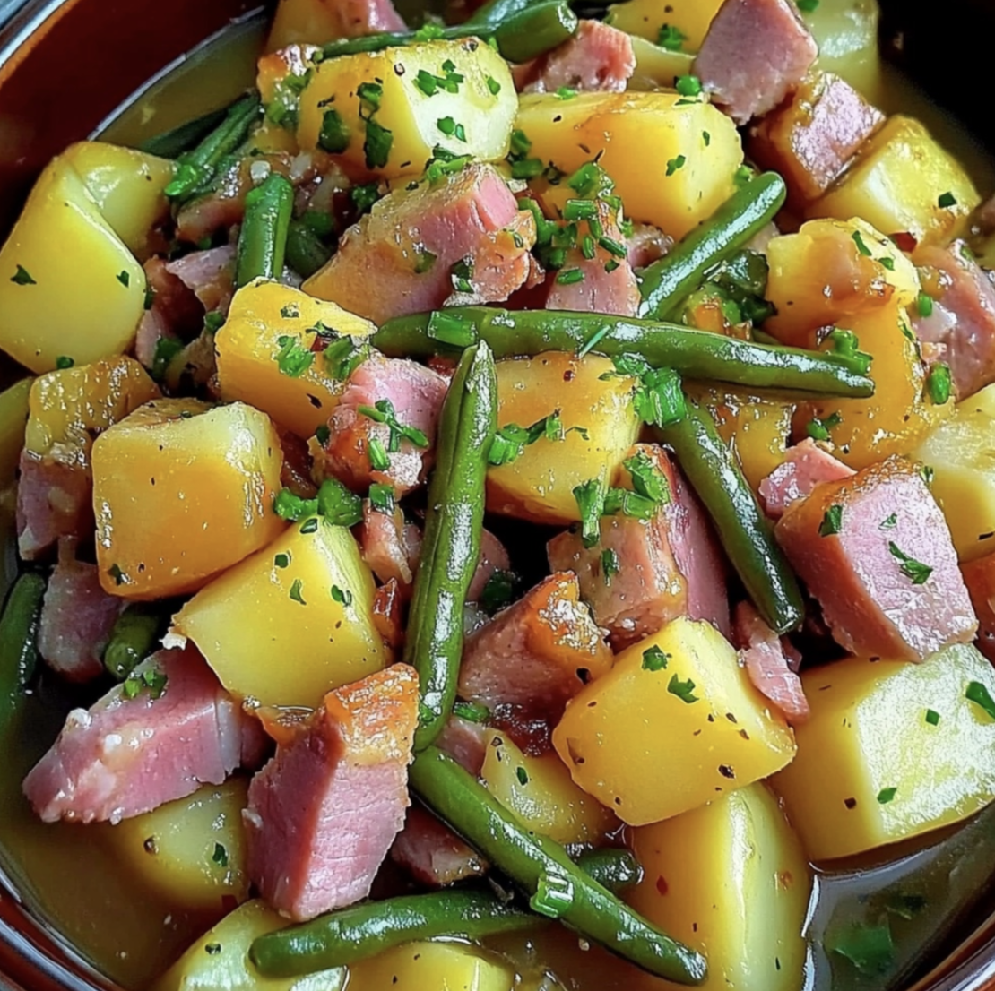 Crockpot Ham, Green Beans, and Potatoes