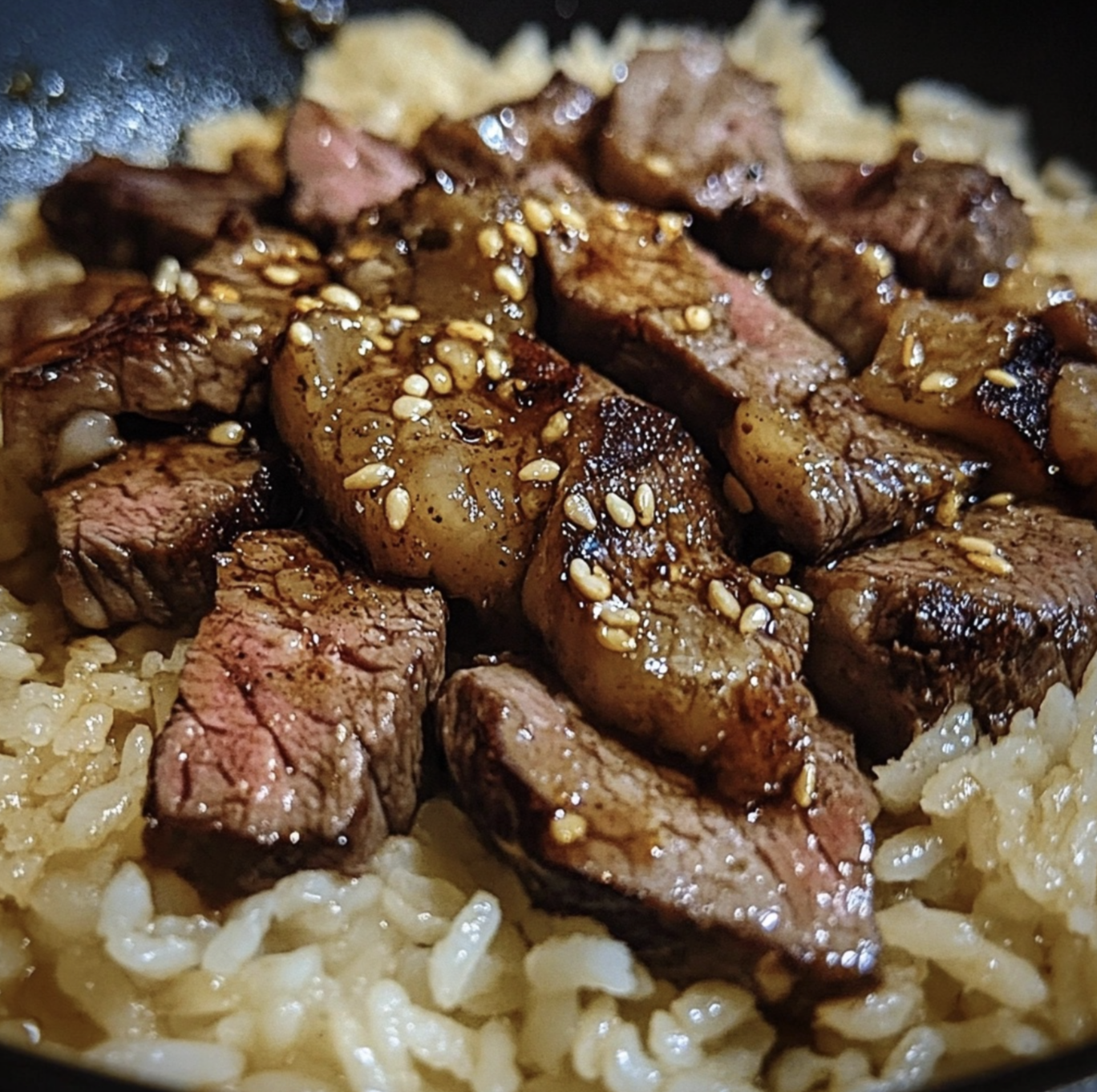 Honey Garlic Butter Steak and Rice Skillet