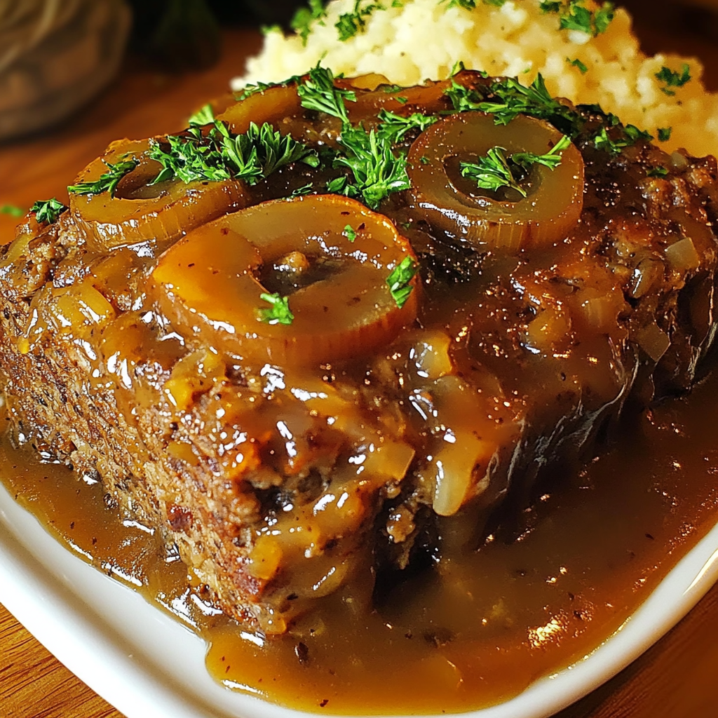 Savory Meatloaf with Caramelized Onion Gravy