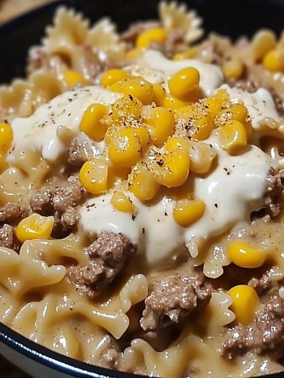 Creamy Ranch Beef Bowtie Skillet with Sweet Corn