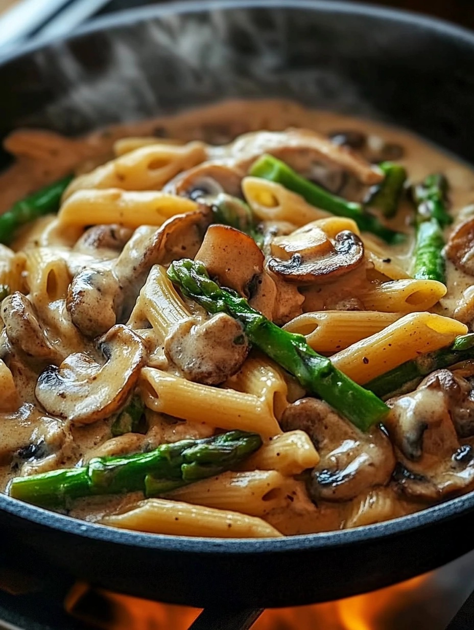 Creamy Mushroom and Asparagus Chicken Penne