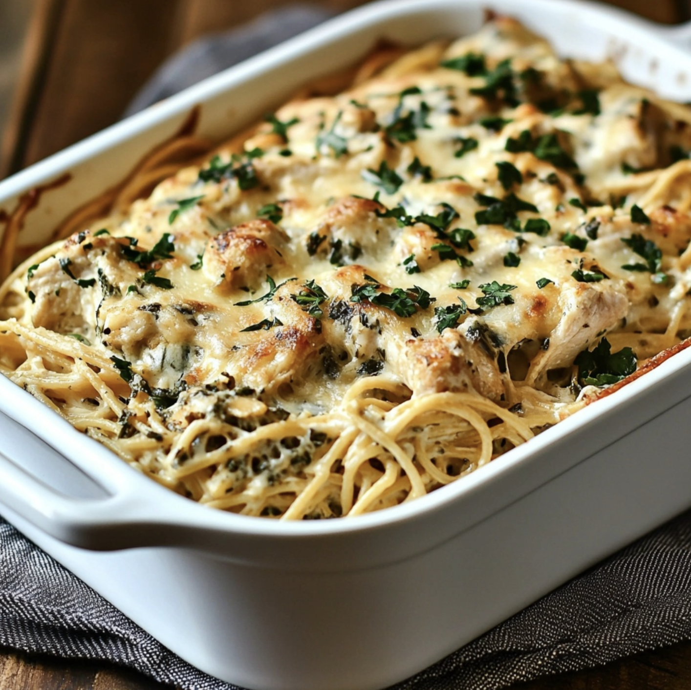 Cheesy Monterey Chicken Spaghetti Casserole: