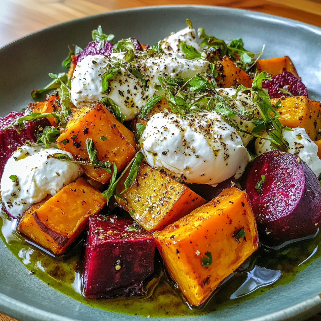 Savory Sweet Potato Delight with Burrata & Beets