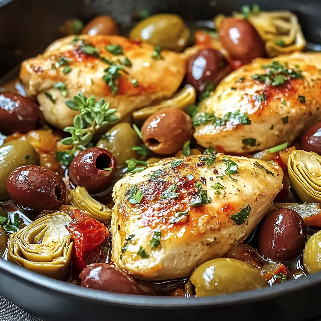 Easy 30-minute Mediterranean chicken recipe with olives & artichokes