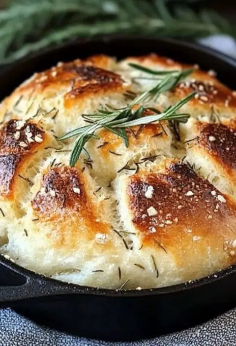 Rustic No Knead Rosemary Garlic  Bread