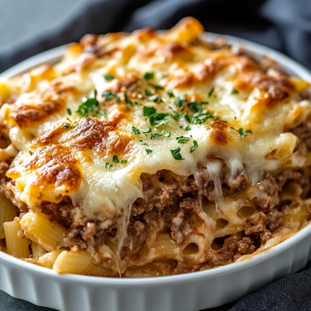 French Onion Beef and Pasta Casserole