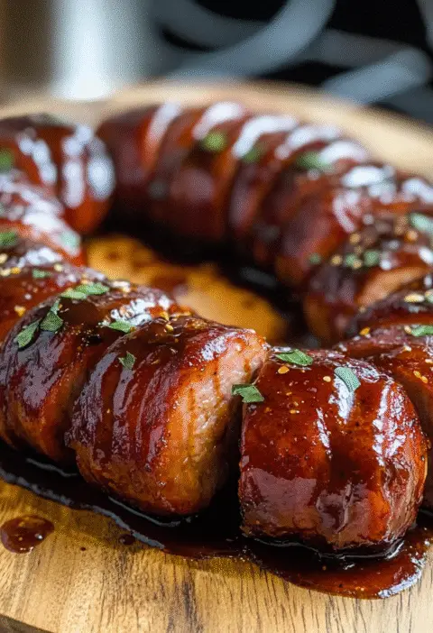 Maple BBQ Hasselback Kielbasa Bites