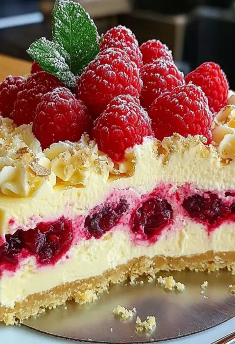 Elegant White Chocolate Raspberry Cheesecake