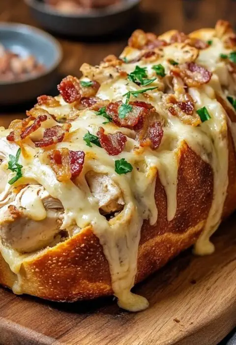 Cheesy Chicken and Bacon-Stuffed Bread Loaf
