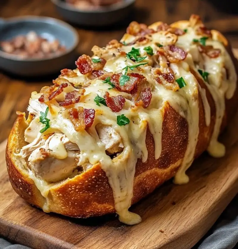 Cheesy Chicken and Bacon-Stuffed Bread Loaf