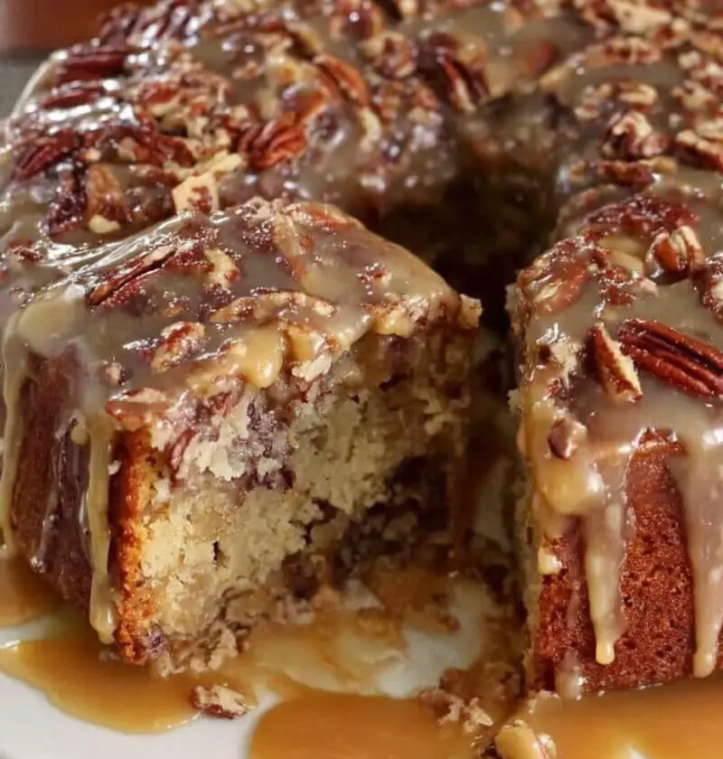 Apple Pecan Cake With Caramel Glaze