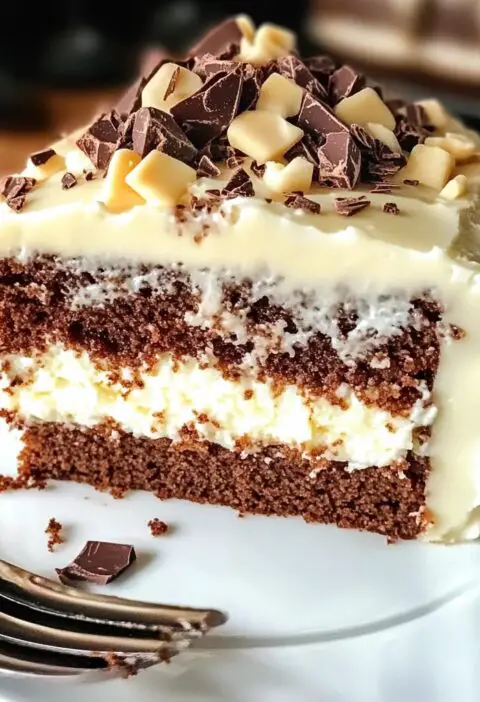 White German Chocolate Cake with a Cheesecake Center
