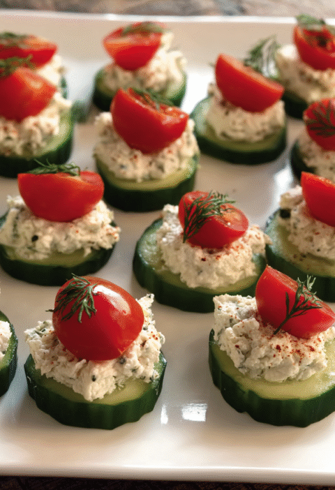 Cucumber Bites with Herbed Cream Cheese & Tomato