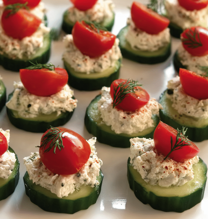 Cucumber Bites with Herbed Cream Cheese & Tomato