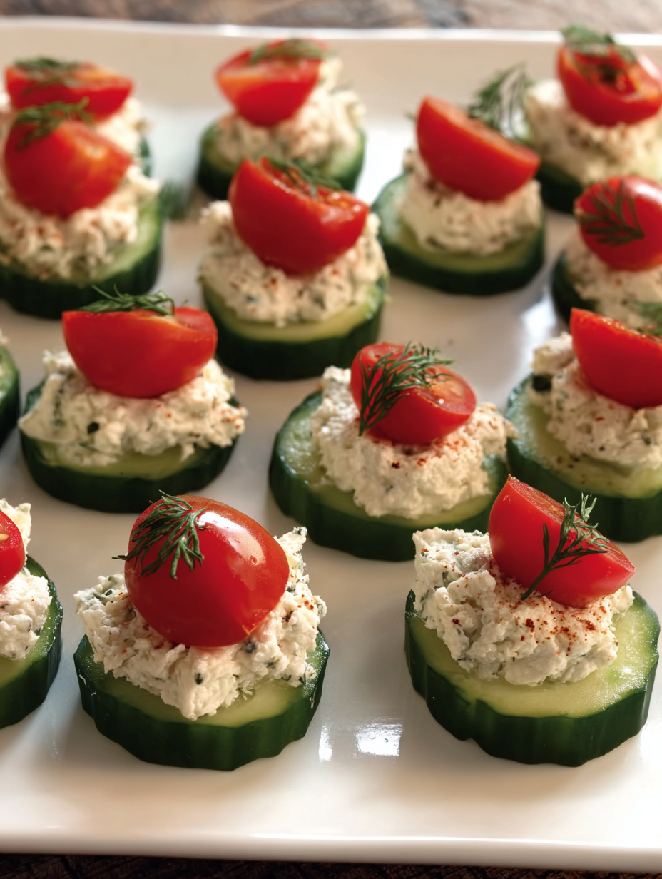 Cucumber Bites with Herbed Cream Cheese & Tomato