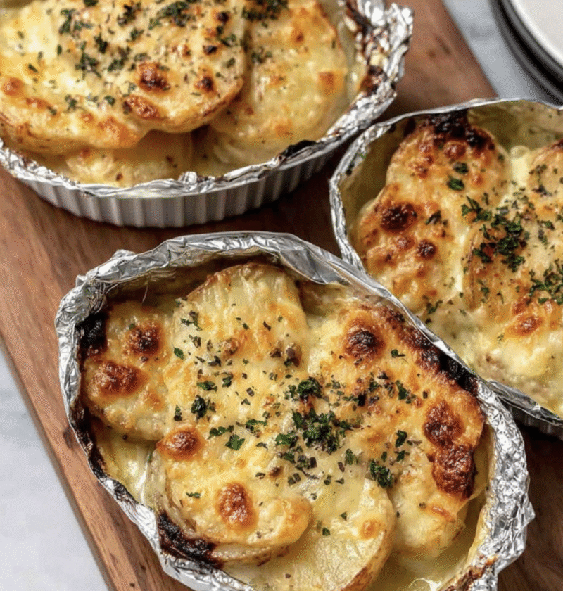 Herb-Infused Potatoes Au Gratin Foil Packets with Leeks