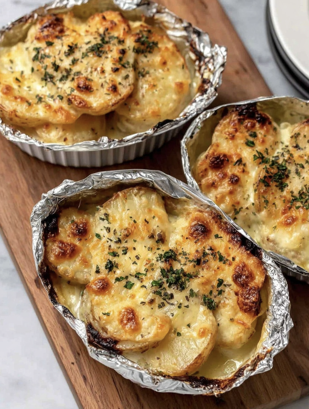 Herb-Infused Potatoes Au Gratin Foil Packets with Leeks