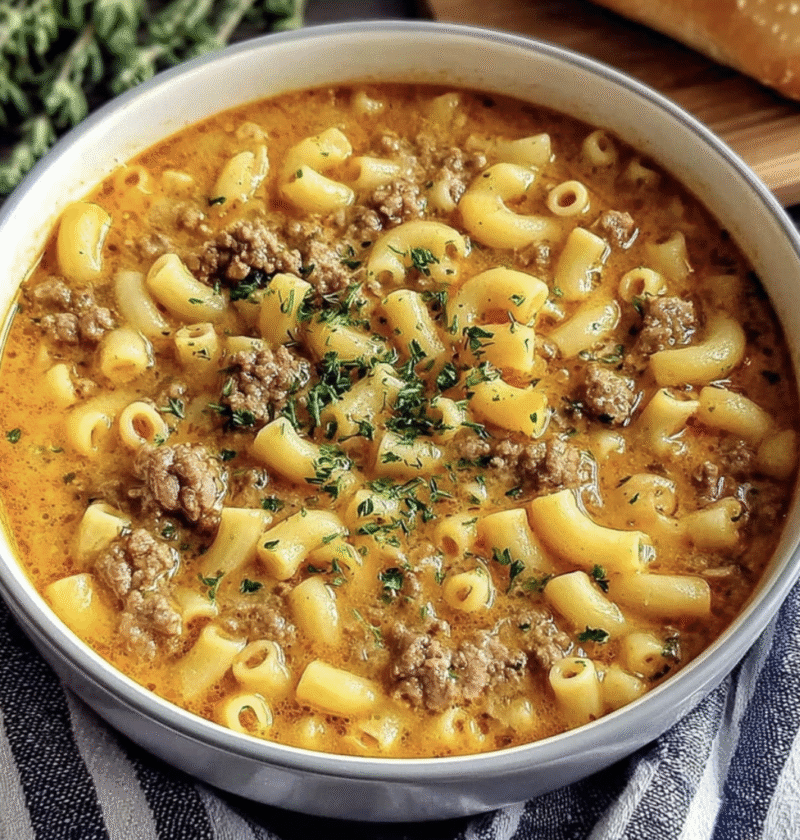 Cheesy Beef Macaroni Soup