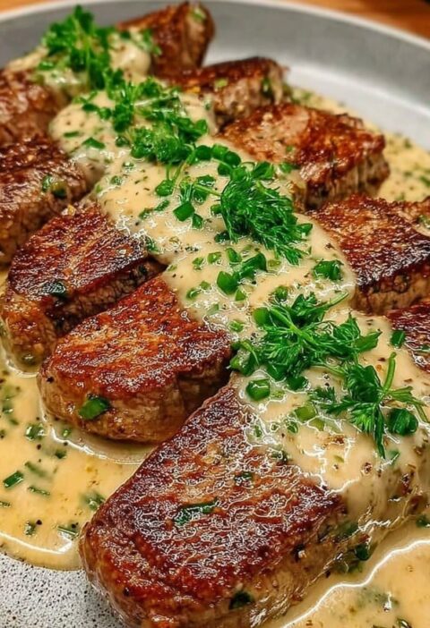 Juicy Steak with Creamy Garlic Sauce