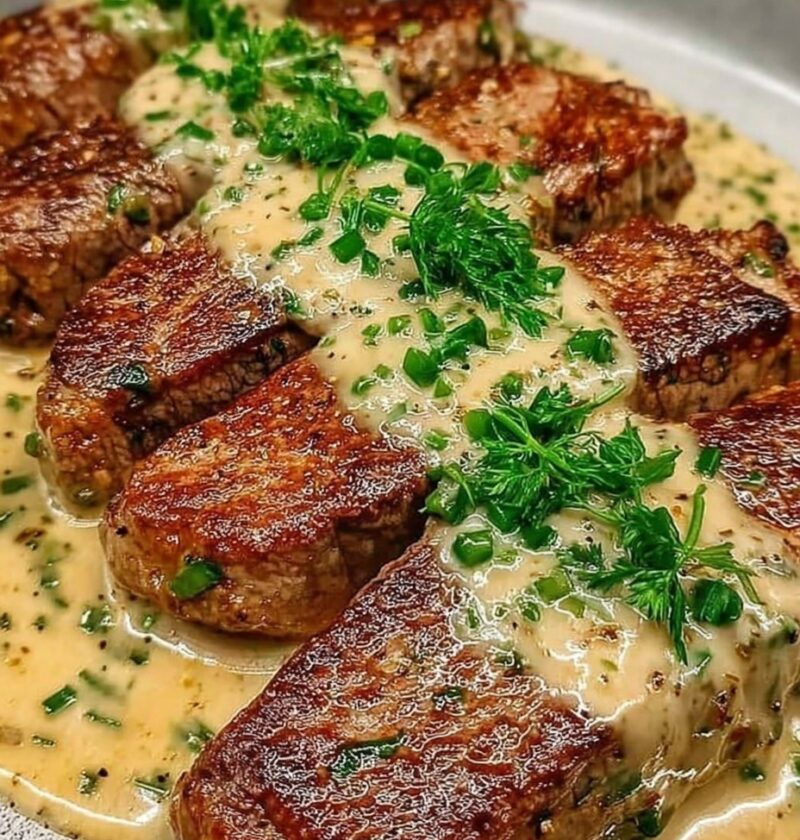 Juicy Steak with Creamy Garlic Sauce