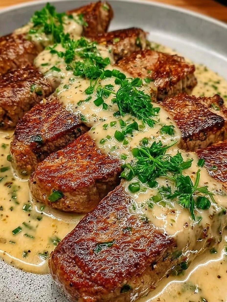 Juicy Steak with Creamy Garlic Sauce