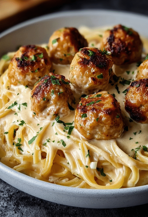 Garlic Butter Chicken Balls with Creamy Parmesan Pasta