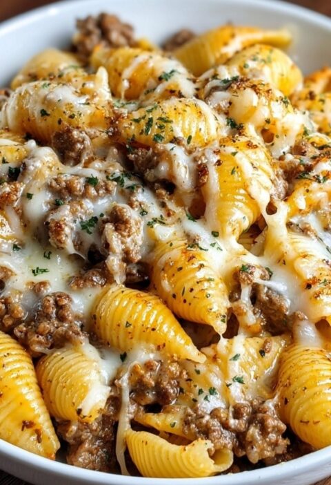 Crockpot Cheesy Ranch Beef Pasta Shells