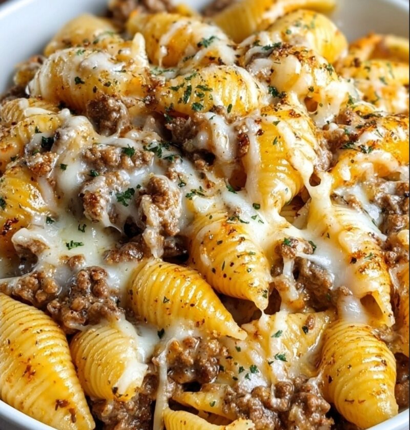 Crockpot Cheesy Ranch Beef Pasta Shells